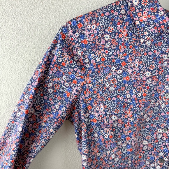 J. Crew Liberty Kayoko Floral Slim Perfect Shirt Deep Blue Multi Casual 0 - Picture 6 of 13